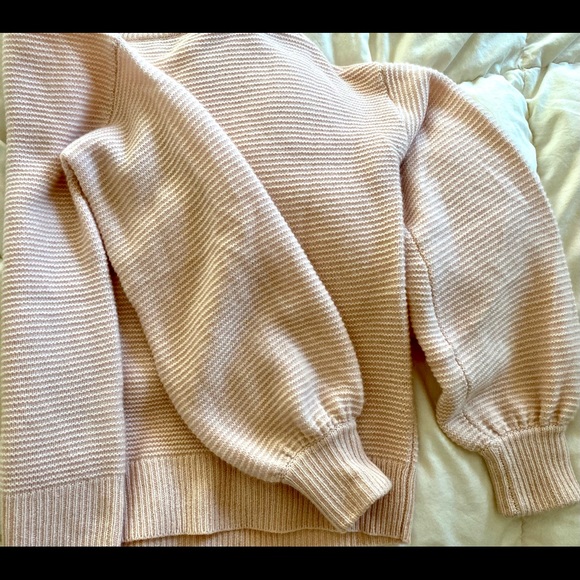 EUC Madewell 100% Cashmere Bubble Sleeve V- neck Sweater, Powder Pink - Picture 7 of 7